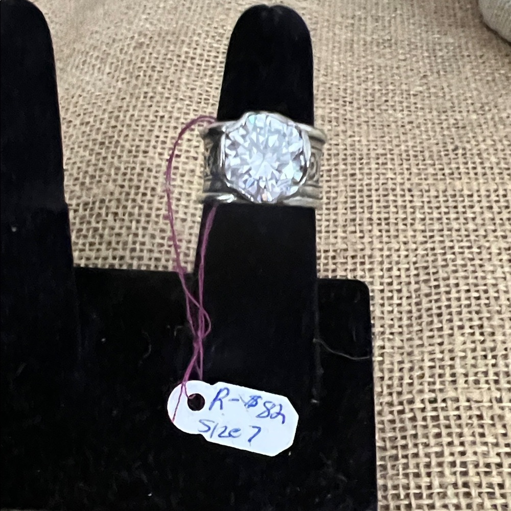 Silpada Sterling Silver Band with Large cubic zirconia stone Ring